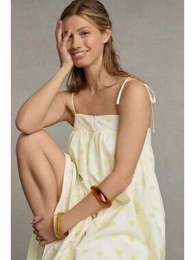 Anthropologie Whit Two small Yellow Polka Dot Maxi Dress Adjustable Strap (X934)